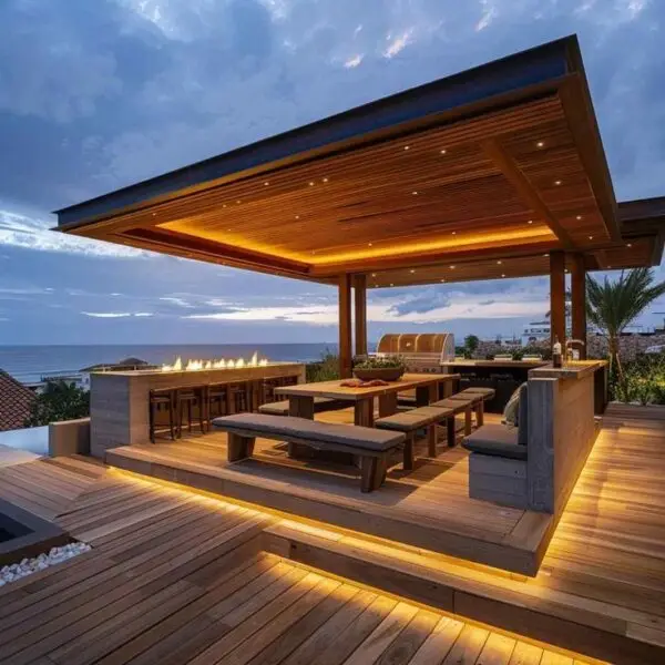 Embossed Wood Grain Natural Oak/LED Outdoor Deck