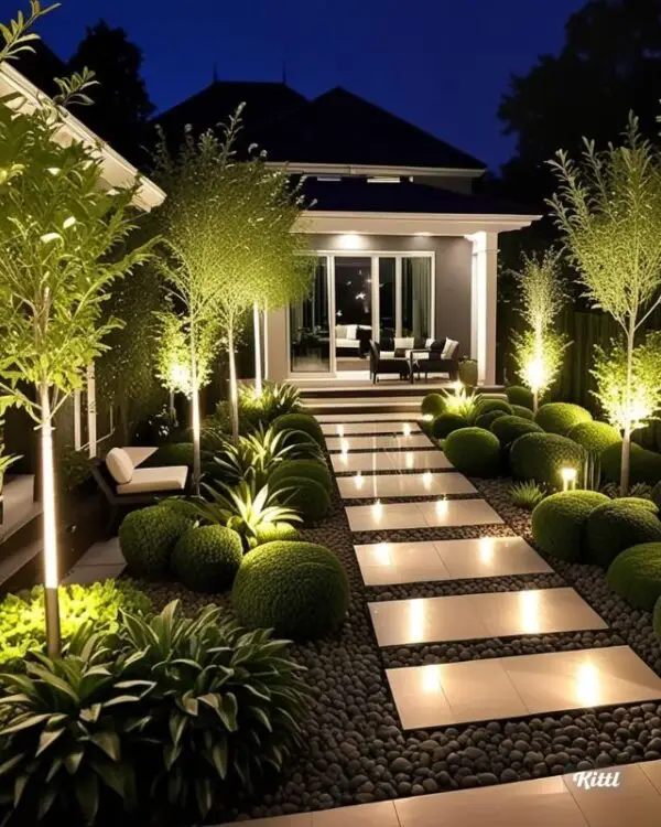 Plants & Pebbles Pathway With Plants/LED